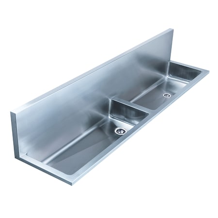 Whitehaus SS Dbl Bowl Wall Mount Utility Sink W/ 2.5" Far Right Center Drain In WHNCD72